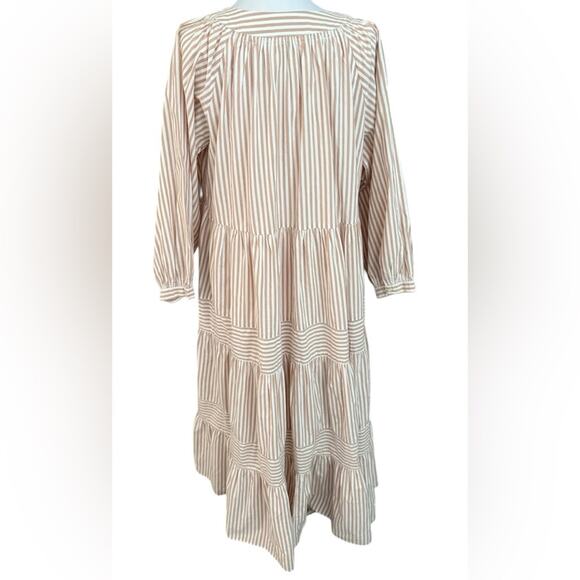 THE GREAT. Patio Tiered Swingy Blouson Maxi Dress in Cream Malt Stripe 1 Small - Picture 7 of 15